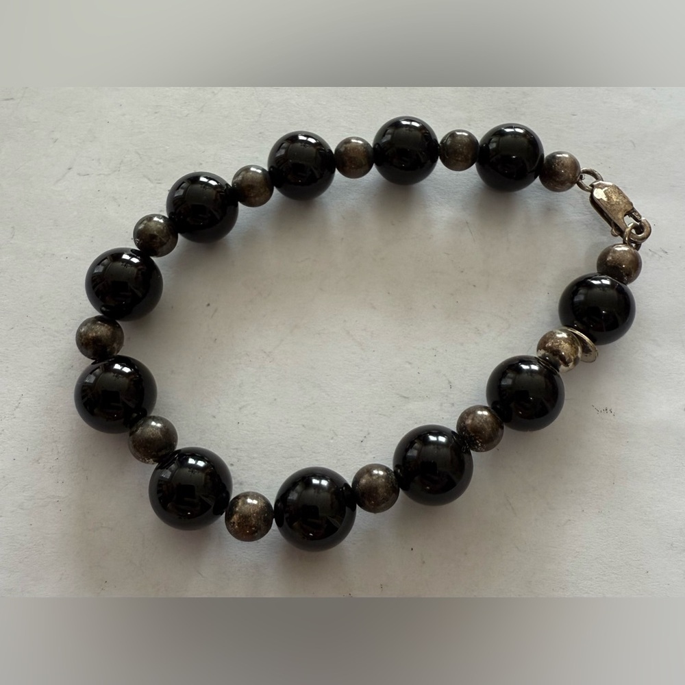 TIFFANY & CO Sterling & Onyx Bead Bracelet